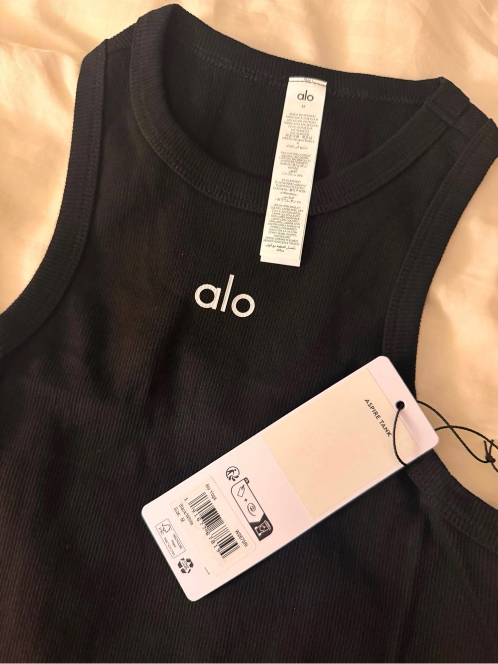 ALO Yoga Black Ribbed Kids Tank with White Logo